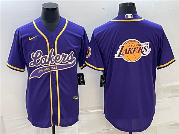 Men's Los Angeles Lakers Purple Team Big Logo Cool Base Stitched Baseball Jersey